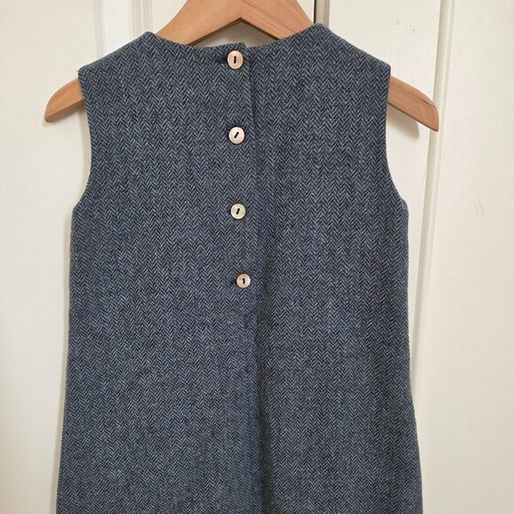 Papo d'anjo blue herringbone wool pinafore dress size 3 girls - Picture 3 of 9
